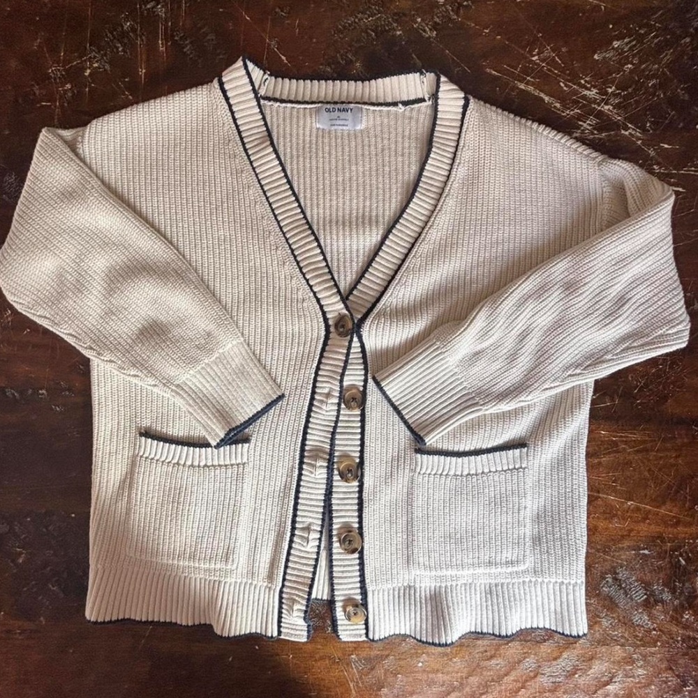 Old Navy Cream and Navy Blue Cardigan Size XL
